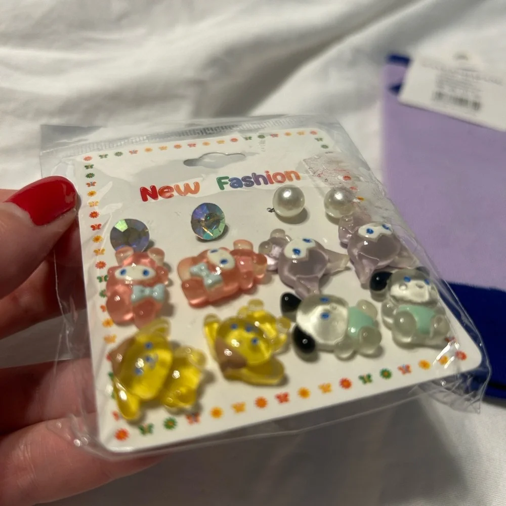 Cute Monster Character Socks and Animal Earrings Set